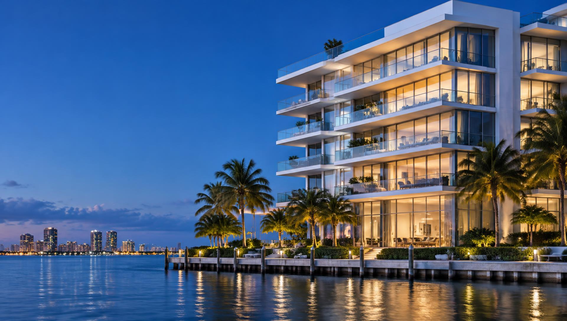 Illustrative modern waterfront property in Florida